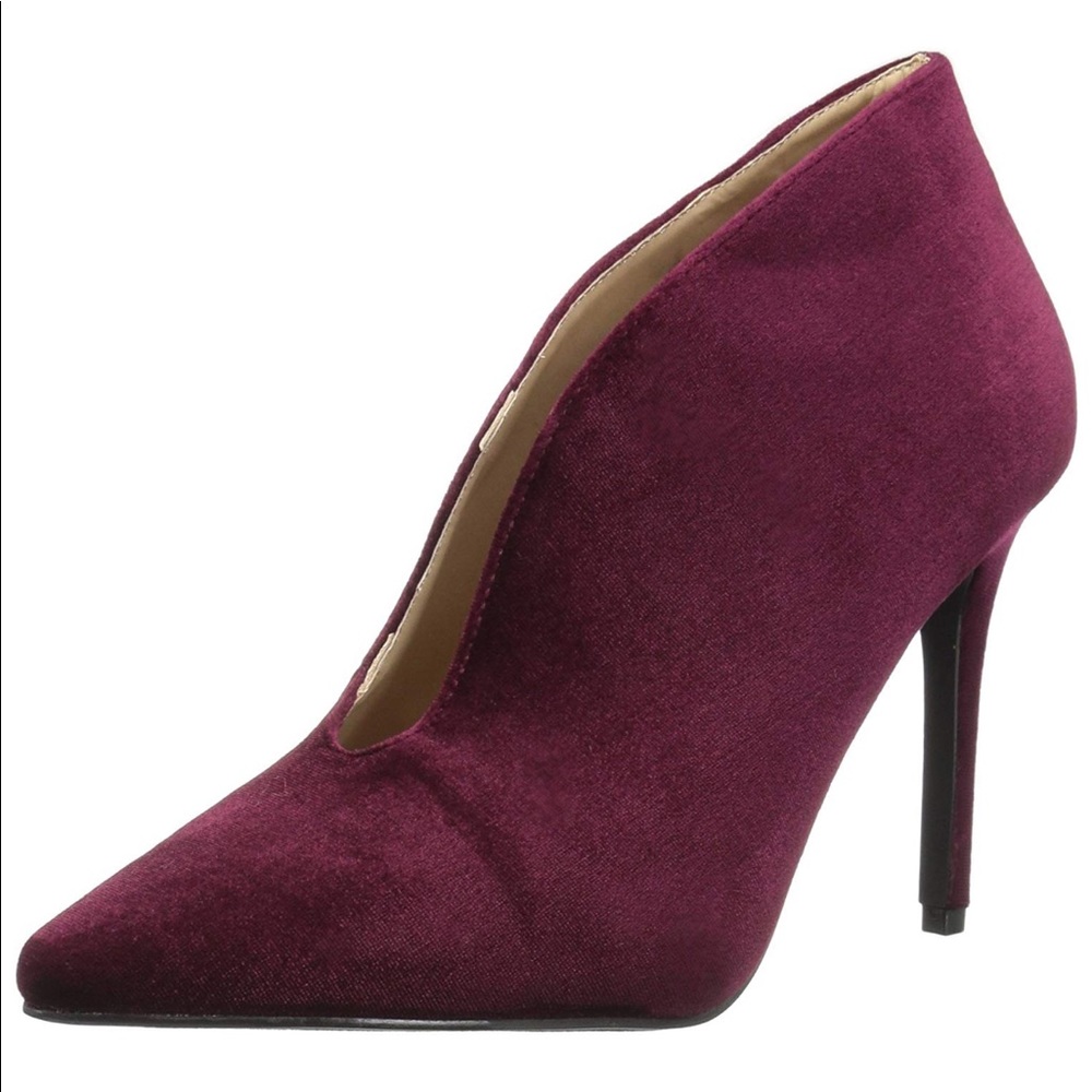 Velvet Wine V Split Front Pointy Toe Stiletto Boot - Picture 6 of 8
